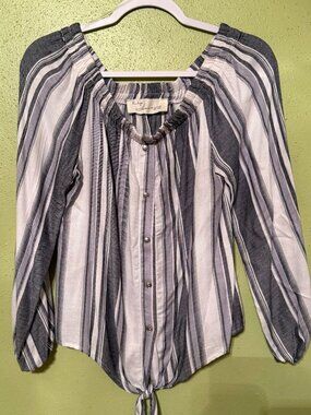 Vintage Havana Blue White Stripe Off Shoulder Tie Front Top Small